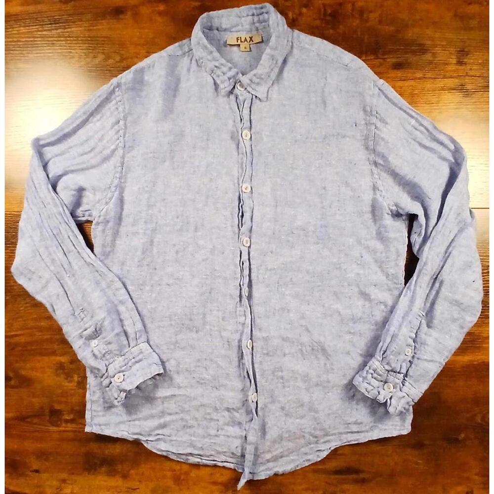 FLAX Shirt Mens‎ Small Light Blue Oversized 100% Linen Adult Jean Engelhart